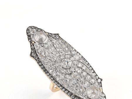 18k Gold Platinum Single Cut Diamond and Grey Diamond Estate Ring Hot on Sale