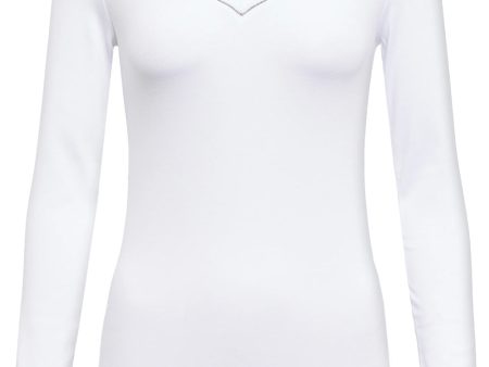 White Long Sleeve Monili V Neck T-Shirt Hot on Sale