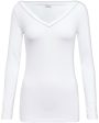 White Long Sleeve Monili V Neck T-Shirt Hot on Sale