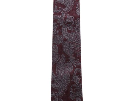 Bordeaux and Grey Paisley Silk Blend Tie Online now