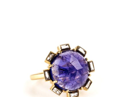 18k Yellow Gold Tanzanite and Diamond Flower Ring For Cheap