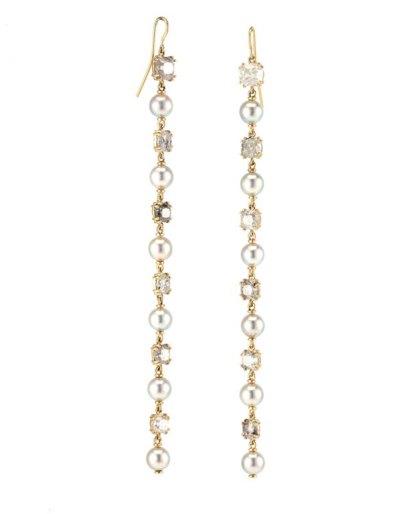 Akoya Pearl and Diamond Drop Earrings For Discount