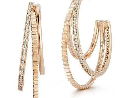 18k Rose Gold Clive Diamond Triple Hoop Earrings on Sale