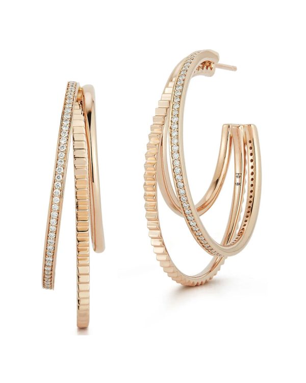 18k Rose Gold Clive Diamond Triple Hoop Earrings on Sale