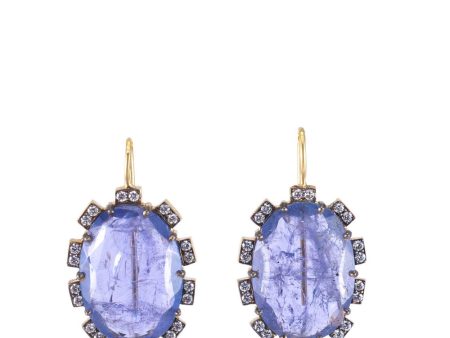 18k Gold Faceted Tanzanite Round Brilliant Cut Diamond Petal Earrings Online now