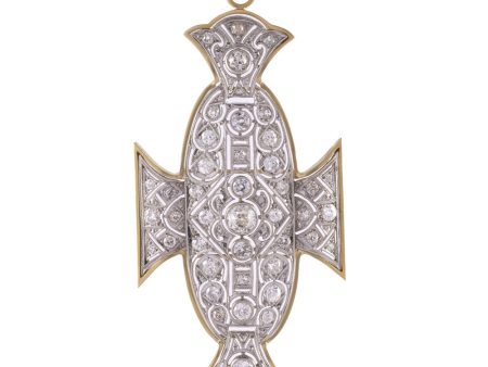 18k Gold and Platinum Diamond 1920 s Pendant For Sale