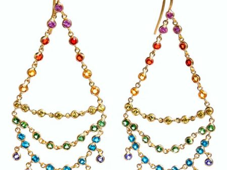 22k Yellow Gold Emilie Rainbow Dancing Earrings For Sale