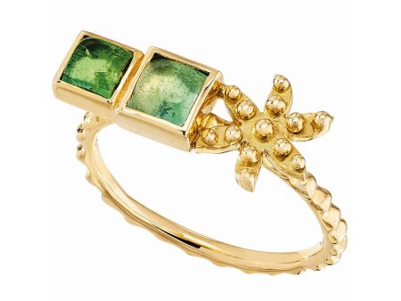 18k Yellow Gold Duo Green Flower Ring Online now