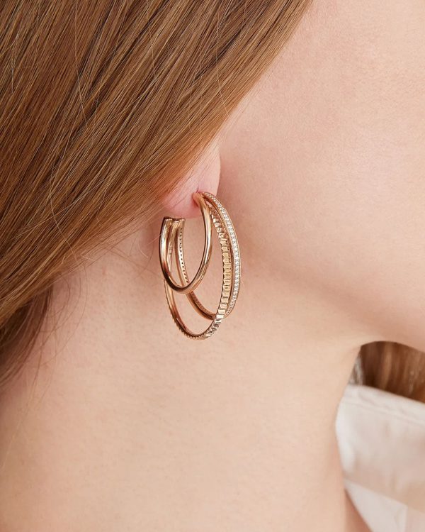 18k Rose Gold Clive Diamond Triple Hoop Earrings on Sale