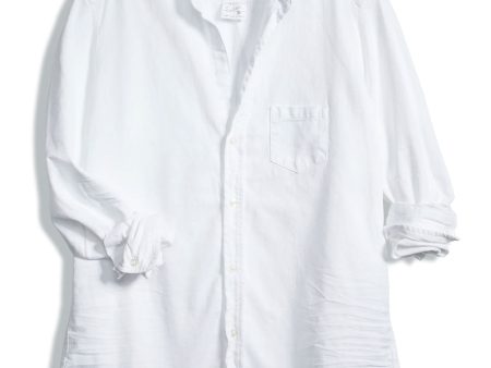 White Tattered Washed Denim Eileen Relaxed Button Up Shirt For Discount