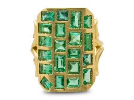 18k Yellow Gold Short Emerald Ten Table Ring Cheap