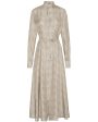 Beige Wavy Print Silk Tie Waist Maxi Dress on Sale