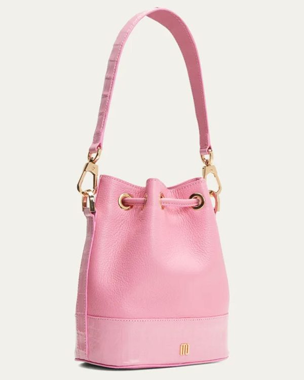 Alessia Crocodile and Leather Bucket Bag in Pink Online now