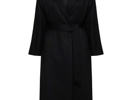 Black Tie Waist Long Overcoat For Cheap