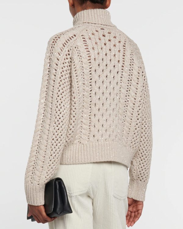 Feather Cashmere Net Micro Paillette Sweater Discount