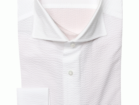 White Seersucker Cotton Dress Shirt on Sale