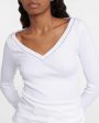 White Long Sleeve Monili V Neck T-Shirt Hot on Sale