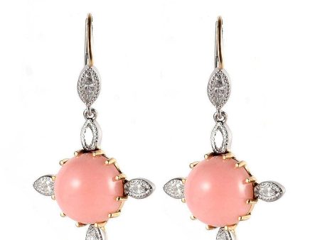 18k Gold and Platinum Pink Opal and Marquise Diamond Earrings Fashion