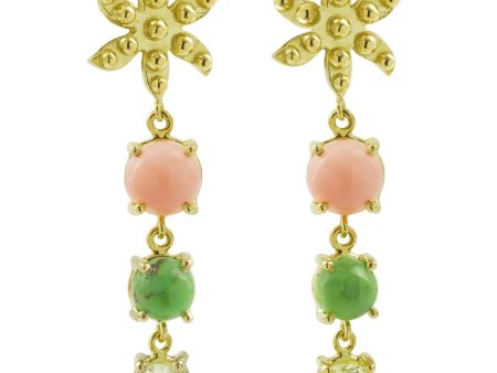 18k Yellow Gold Long Pastel Flower Earrings For Cheap