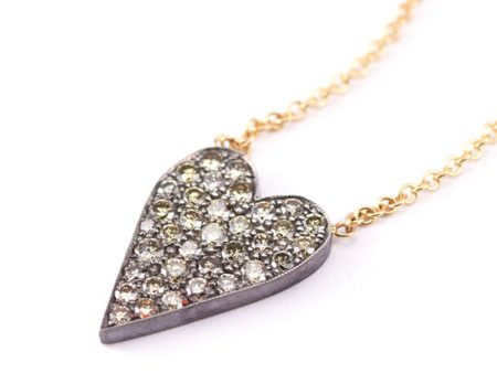 18k Gold and Sterling Silver Grey Diamond 10 Table Heart Pendant Necklace Online