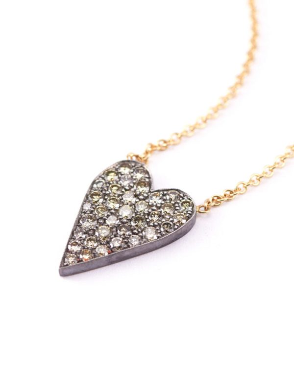 18k Gold and Sterling Silver Grey Diamond 10 Table Heart Pendant Necklace Online