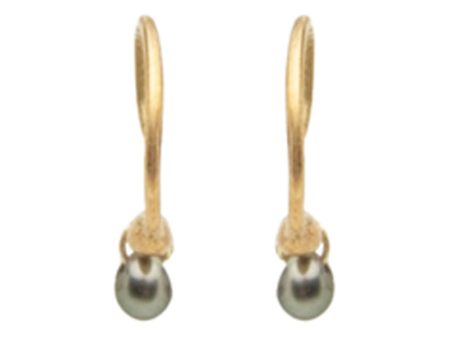 18k Yellow Gold Seed Hoop with Tahitian Pearl Drop Earrings Sale