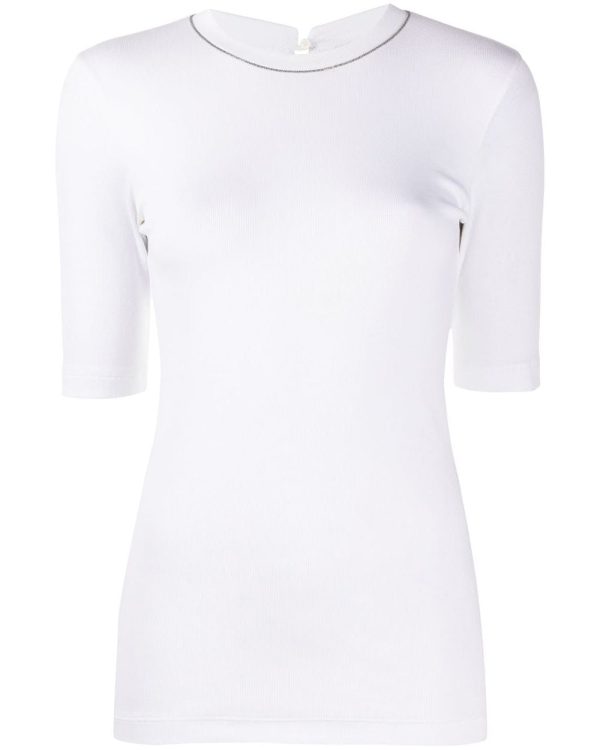 White Monili Neck Short Sleeve T-Shirt Supply