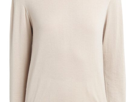 Beige Knit Long Sleeve Crewneck Top For Sale