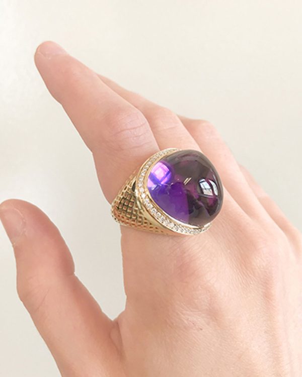 Amethyst and White Diamond Asymmetrical Ring Supply