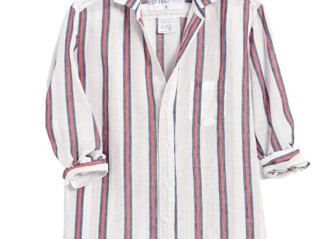 Red and Navy Stripe Woven Button Up Cheap