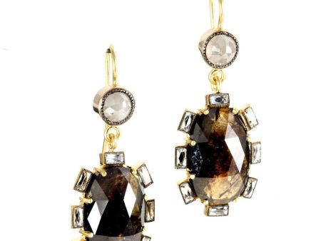 18k Gold 2 Tone Rough Cut Diamond Grey Diamond and French Cut Diamond Earrings Online now