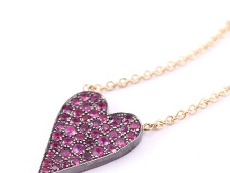 18K Yellow Gold and Sterling Silver Ruby Heart Ten Table Pendant Necklace Sale