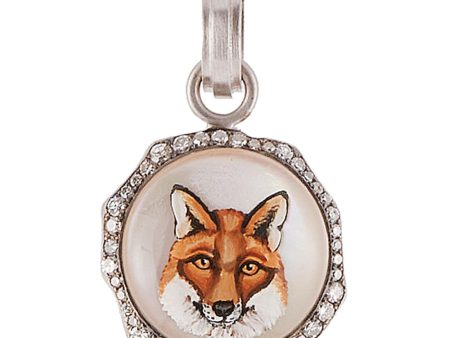 18k White Gold Diamond Carved Painted Crystal Fox Pendant Discount