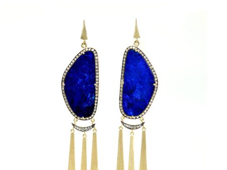 18k Gold Opal and Single Cut Diamond Tassel Earrings Cheap