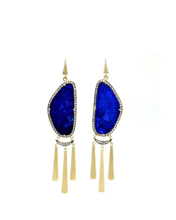 18k Gold Opal and Single Cut Diamond Tassel Earrings Cheap