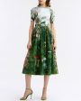 Green Multi Botanical Short Sleeve Midi Dress Sale