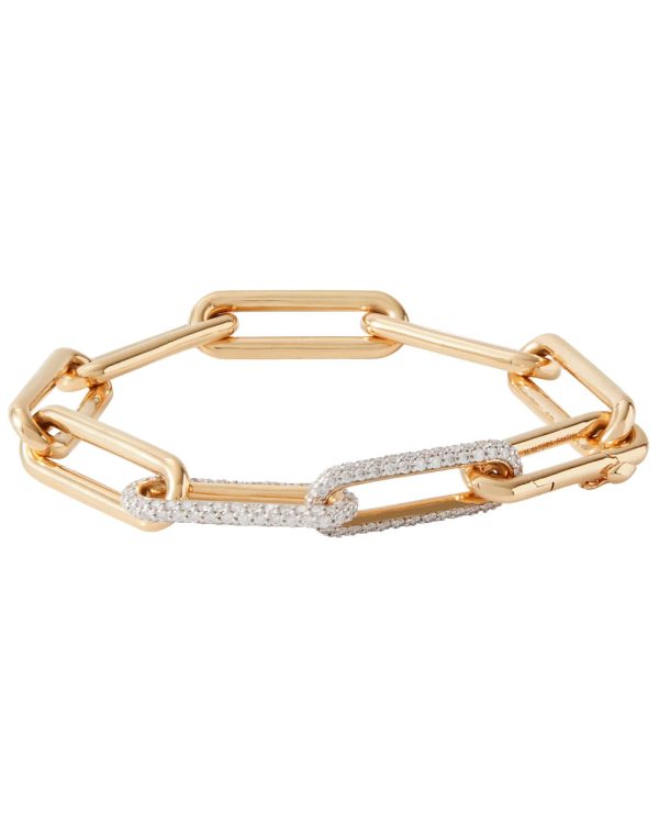 18k Yellow Gold Elongated Diamond Chain Link Bracelet on Sale