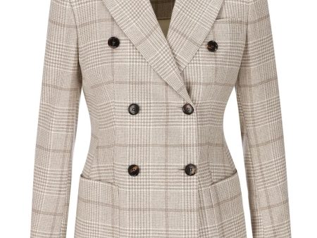 Beige Plaid Double Breasted Jacket Cheap