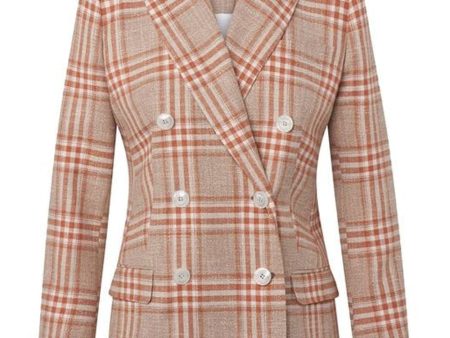 Orange and Beige Plaid Double Breasted Jacket Sale