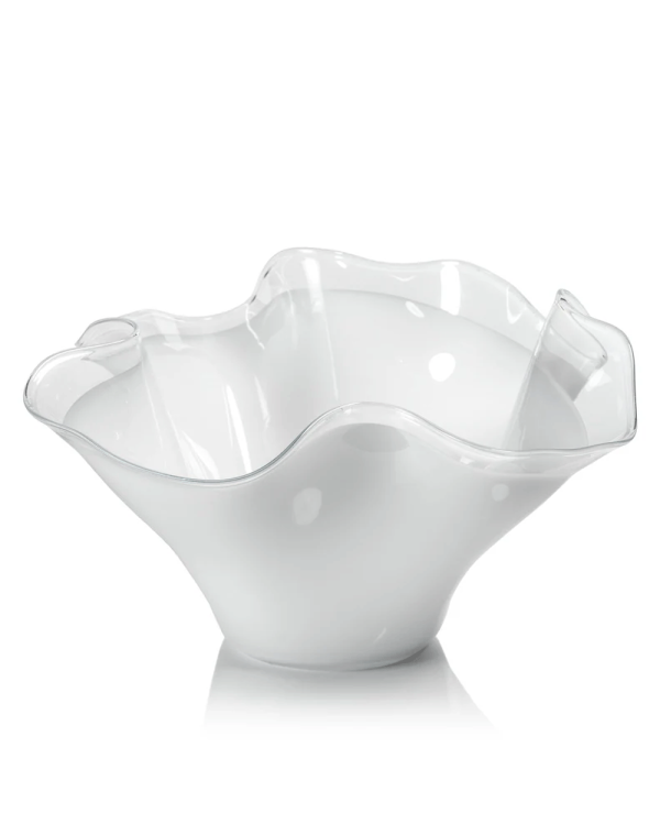 Tropezana Tall Wave Glass Bowl in White For Discount