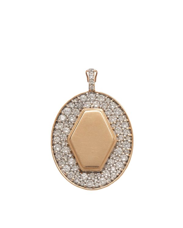 18k Rose Gold Pendant with White Diamonds and Signature Hexagon Charm For Sale