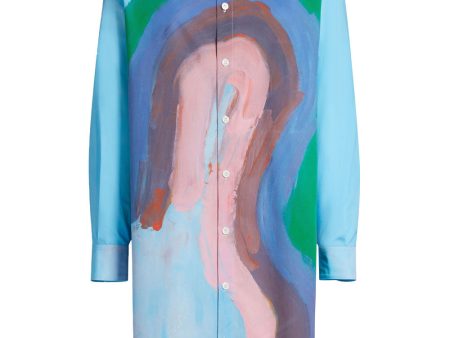 Abstract Rainbow Long Sleeve Shirt Dress Cheap