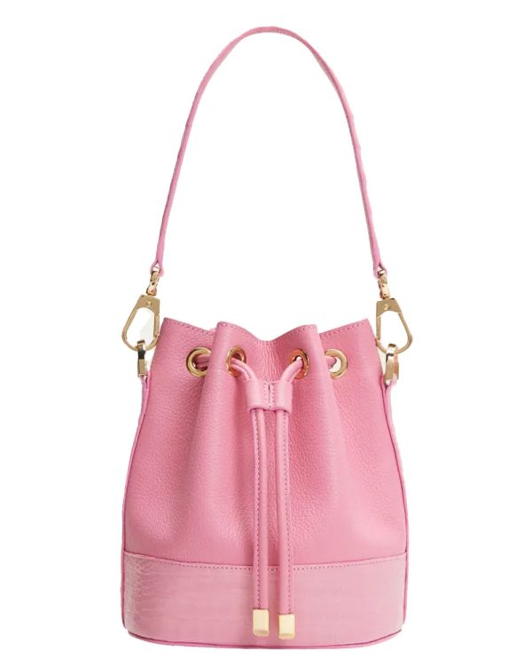 Alessia Crocodile and Leather Bucket Bag in Pink Online now