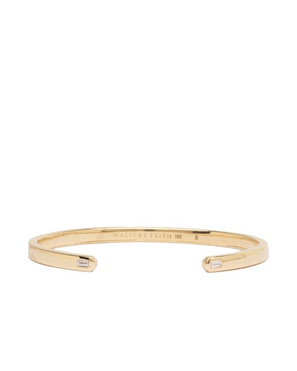 18k Yellow Gold Cuff with 2 Baguette Diamonds Supply