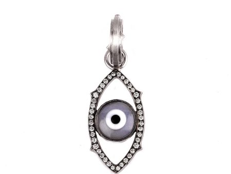 18k White Gold Grey Agate Evil Eye Charm Cheap