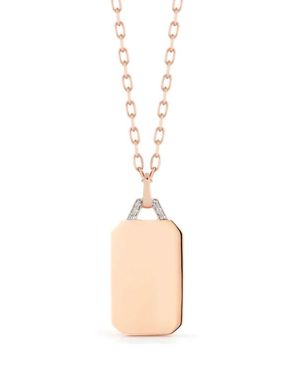 Dora 18k Rose Gold and Diamond Rectangular Tablet Charm For Sale