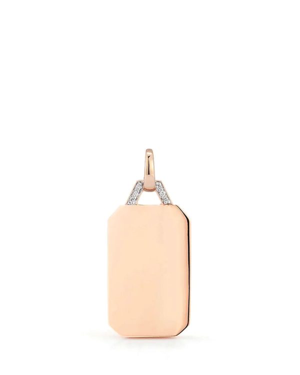 Dora 18k Rose Gold and Diamond Rectangular Tablet Charm For Sale